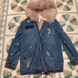 Avec les filles jean faux fur jacket